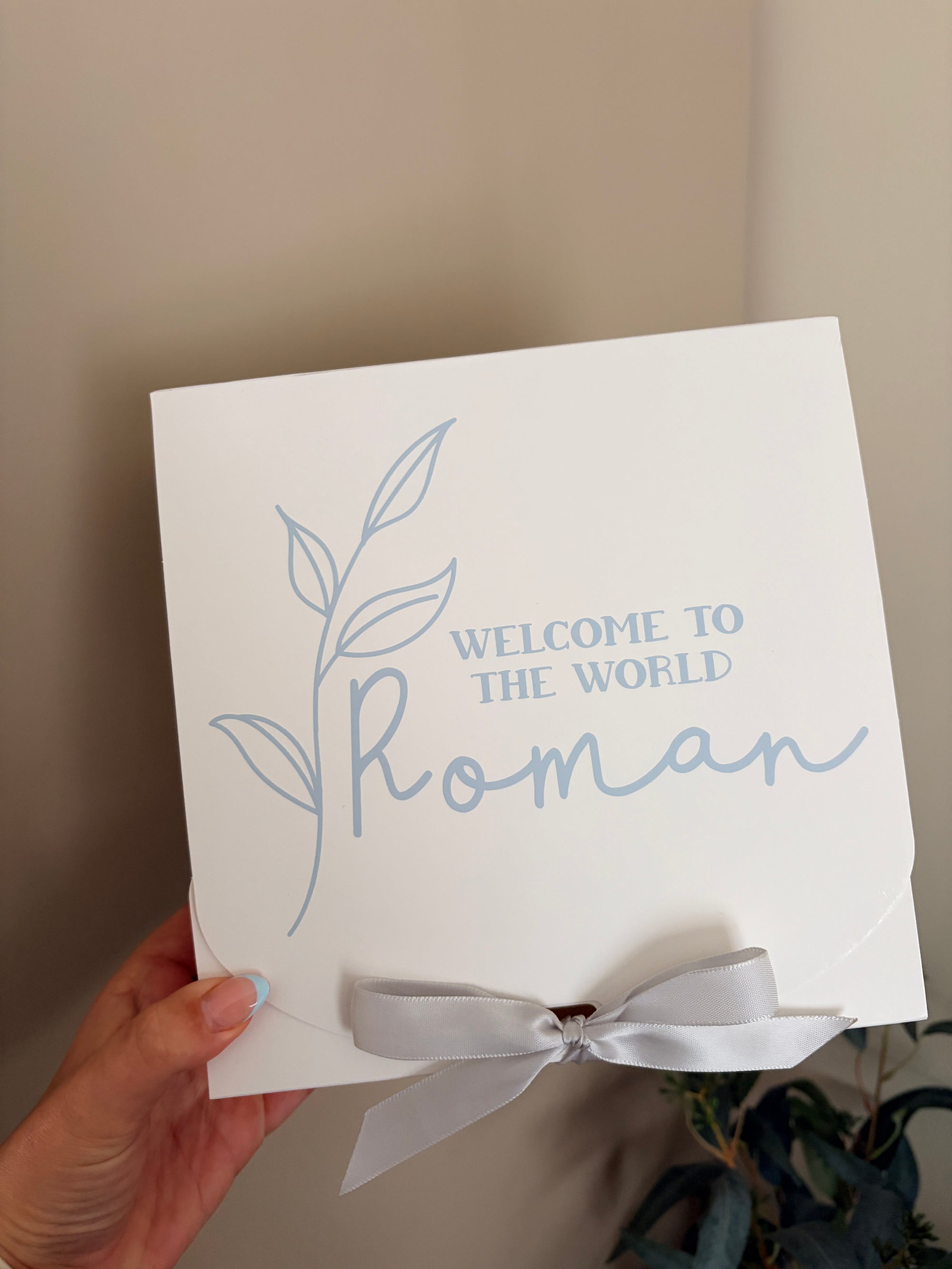 Personalised Gift Box welcome to the world Baby Keepsake box Custom Gift Bag Box with Ribbon Bow with name