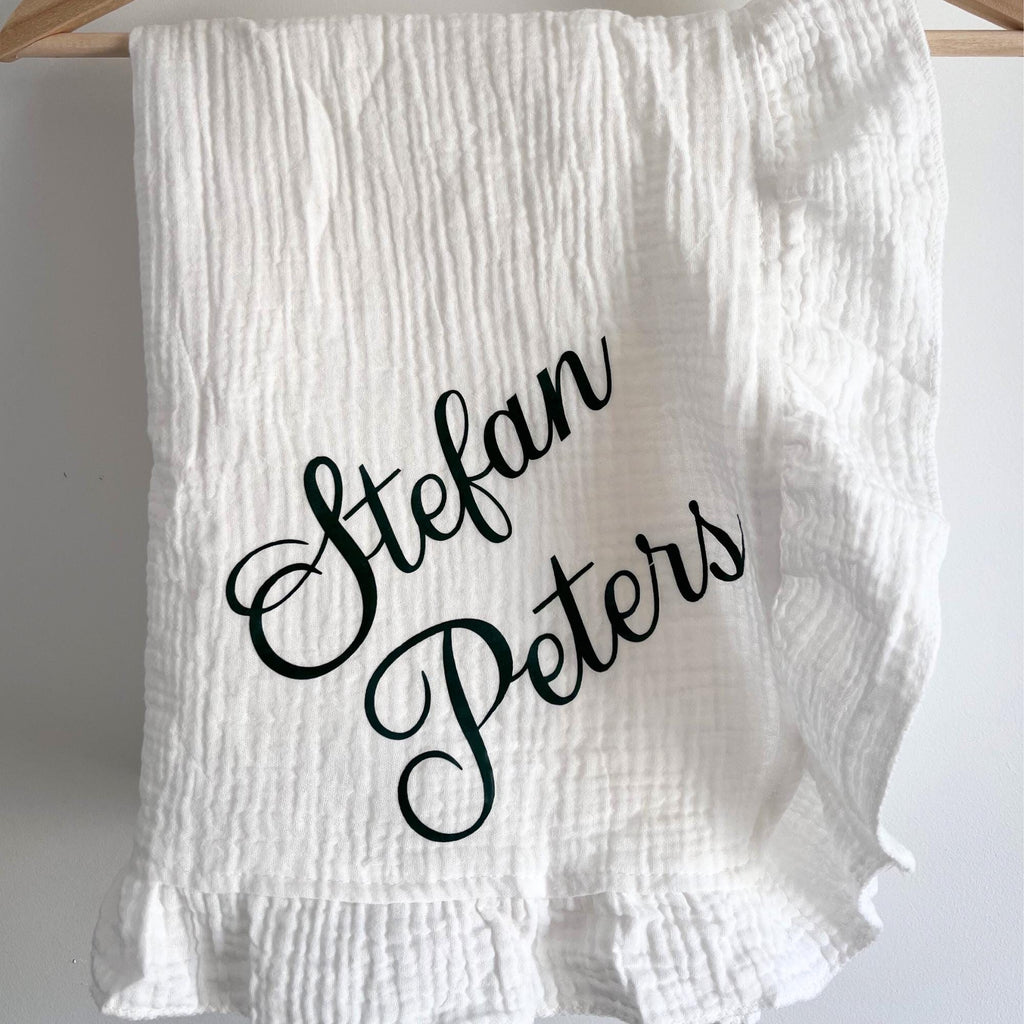 Personalised Muslin Baby Blanket – Custom Name Newborn Gift – Soft Cheesecloth Swaddle – Baby Shower Present – Keepsake Blanket