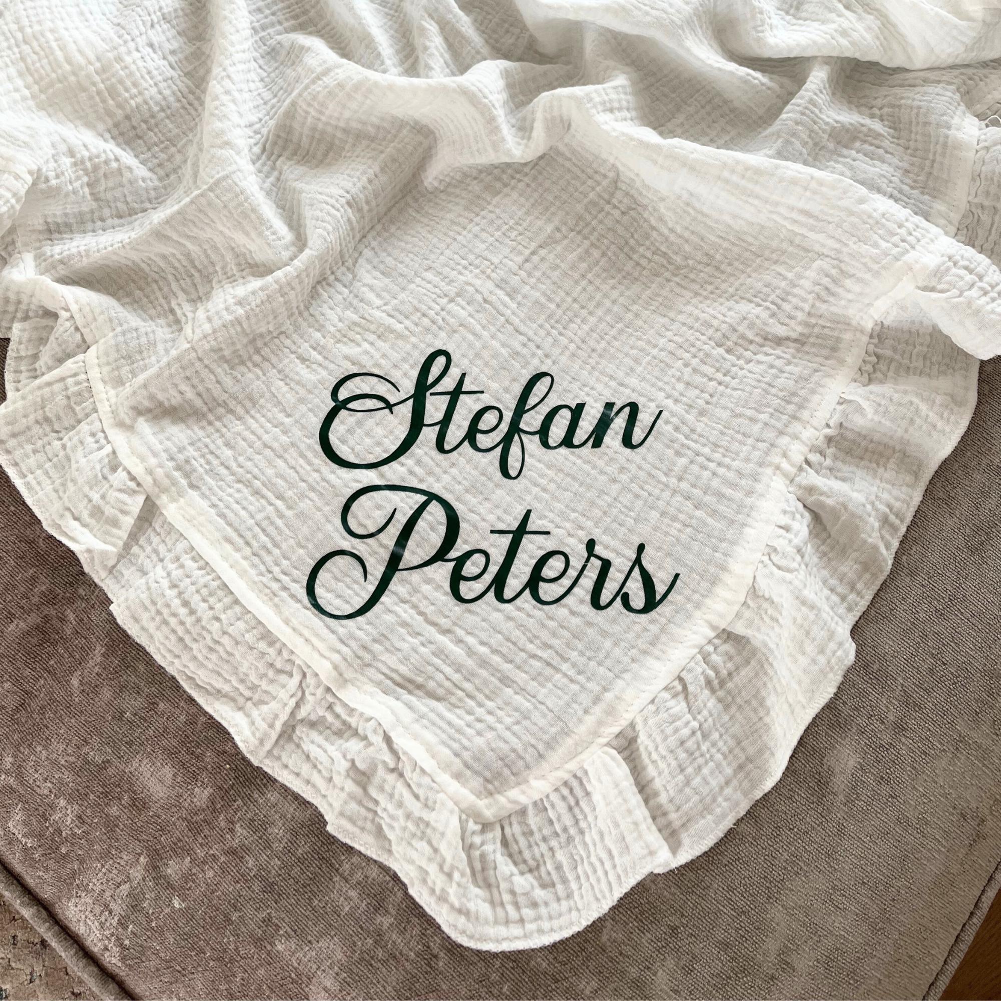 Personalised Muslin Baby Blanket – Custom Name Newborn Gift – Soft Cheesecloth Swaddle – Baby Shower Present – Keepsake Blanket