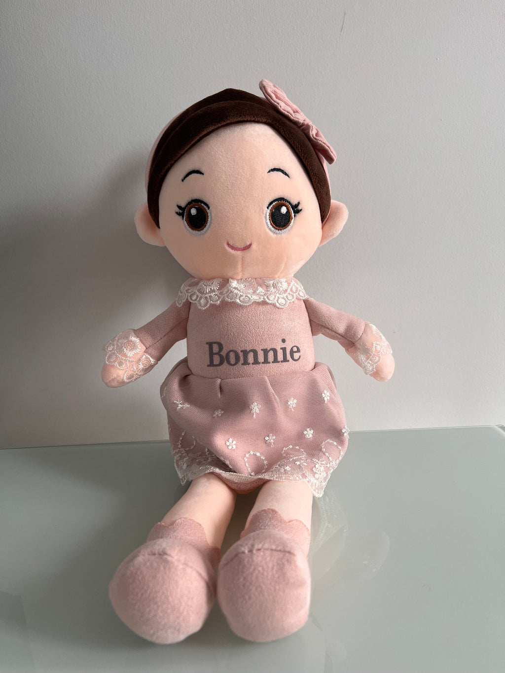 Personalised doll plush princess teddy baby doll name on dress lace child birthday Xmas super soft squishy brunette doll nursery decor gift