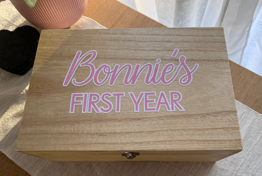 Personlised Baby keepsake box memory storage new born records safe birth first year wooden container minimal nursery decor baby shower gift