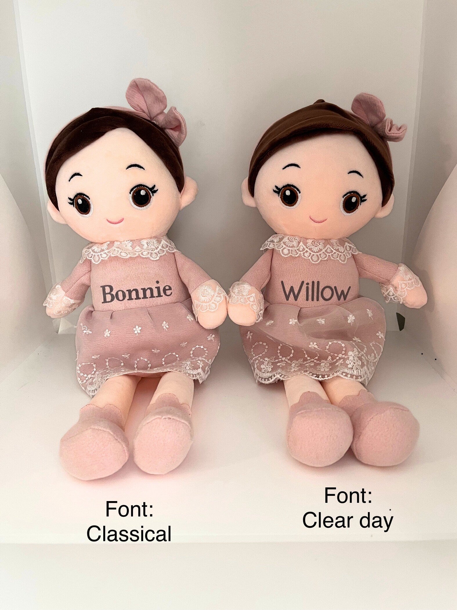 Personalised doll plush princess teddy baby doll name on dress lace child birthday Xmas super soft squishy brunette doll nursery decor gift
