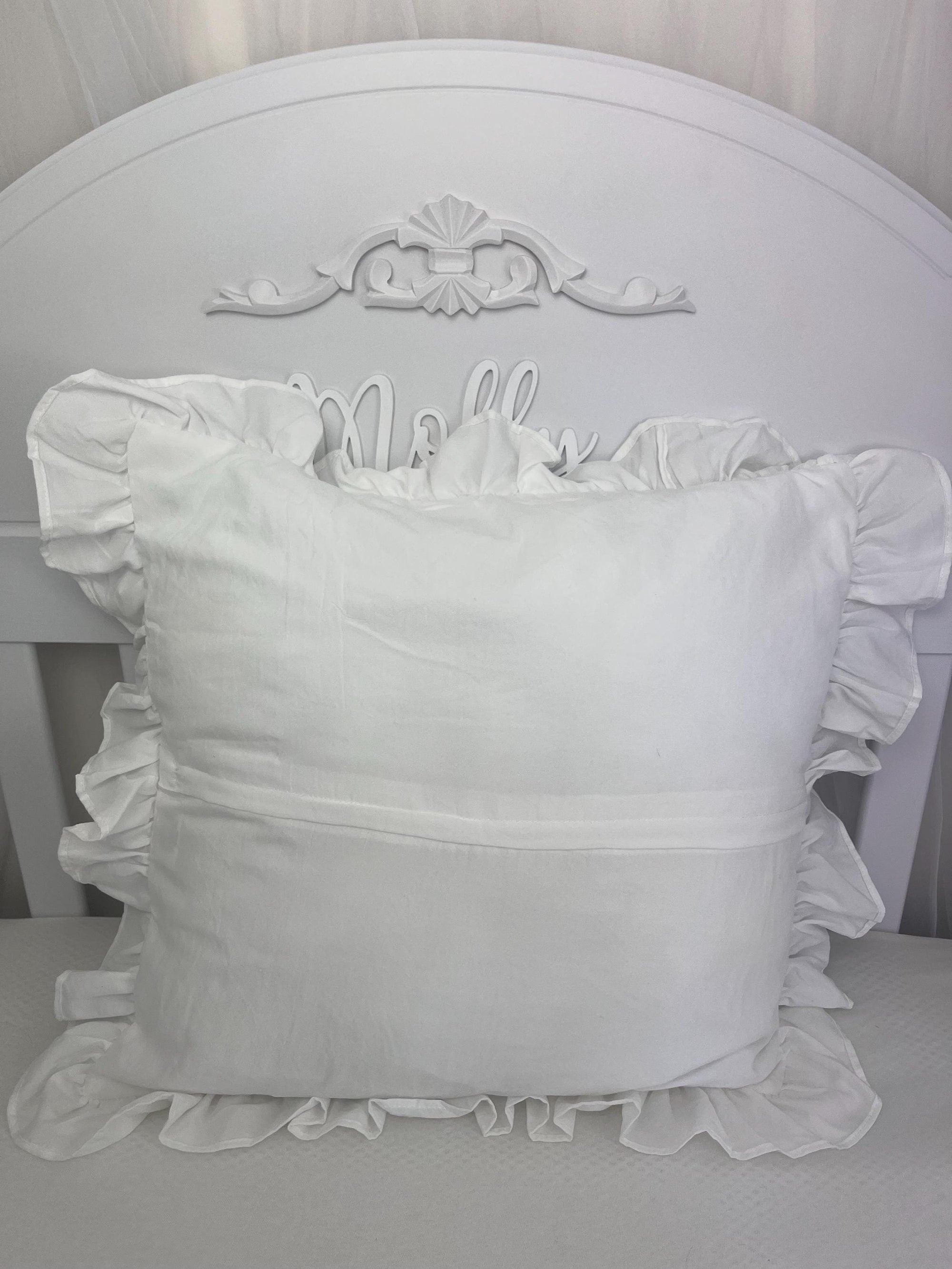 Personalised Baby Name Cushion with Frill Edge – Custom Nursery Pillow – Monogram Cushion Cover – Baby Shower Gift personalised cushion cove