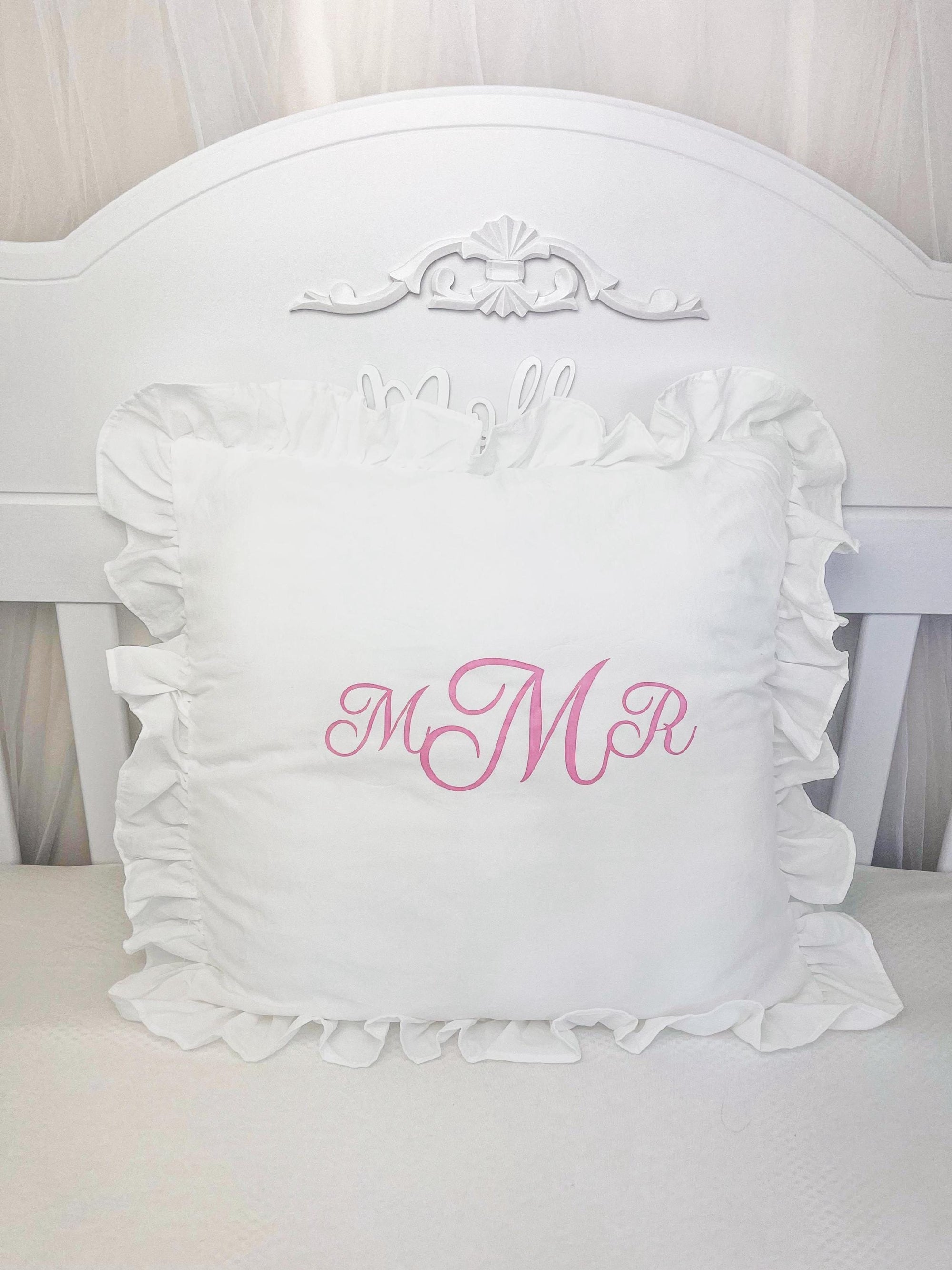 Personalised Baby Name Cushion with Frill Edge – Custom Nursery Pillow – Monogram Cushion Cover – Baby Shower Gift personalised cushion cove