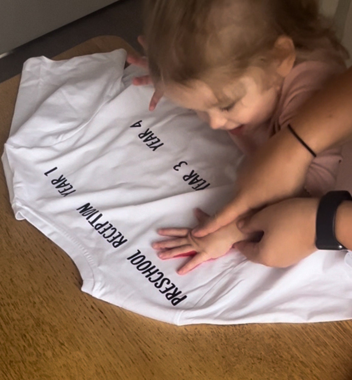 Handprint T-shirt personalised Grow with me keepsake preschool reception starters class of 2036 2037