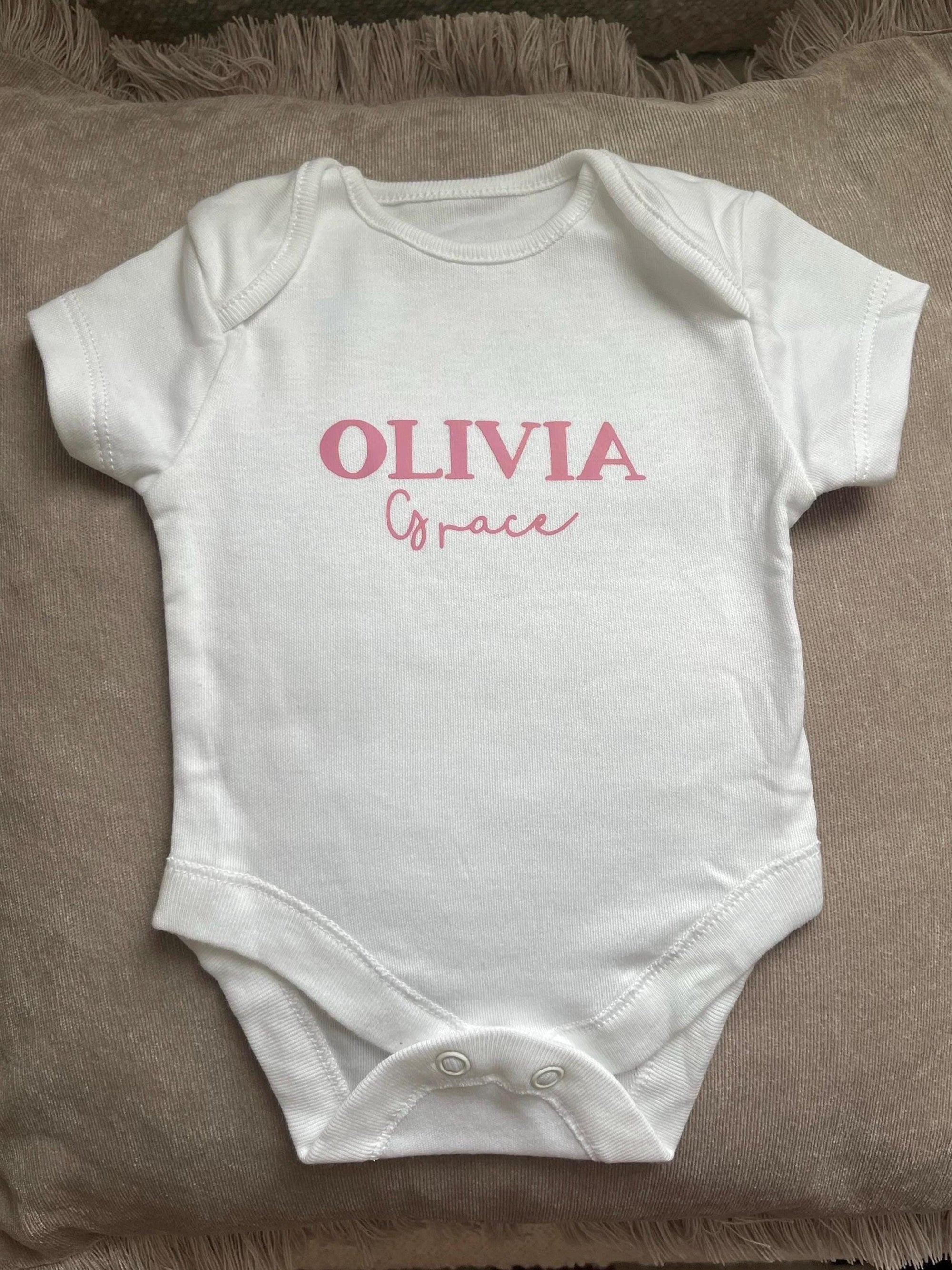 Personalised Baby Name Vest – Custom Baby Bodysuit with First & Middle Name | New Baby Gift | Baby Shower Present | Gender Neutral Option