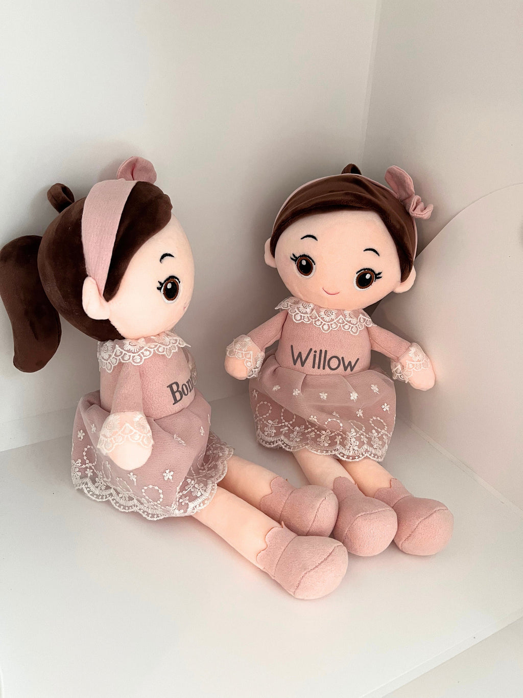 Personalised doll plush princess teddy baby doll name on dress lace child birthday Xmas super soft squishy brunette doll nursery decor gift