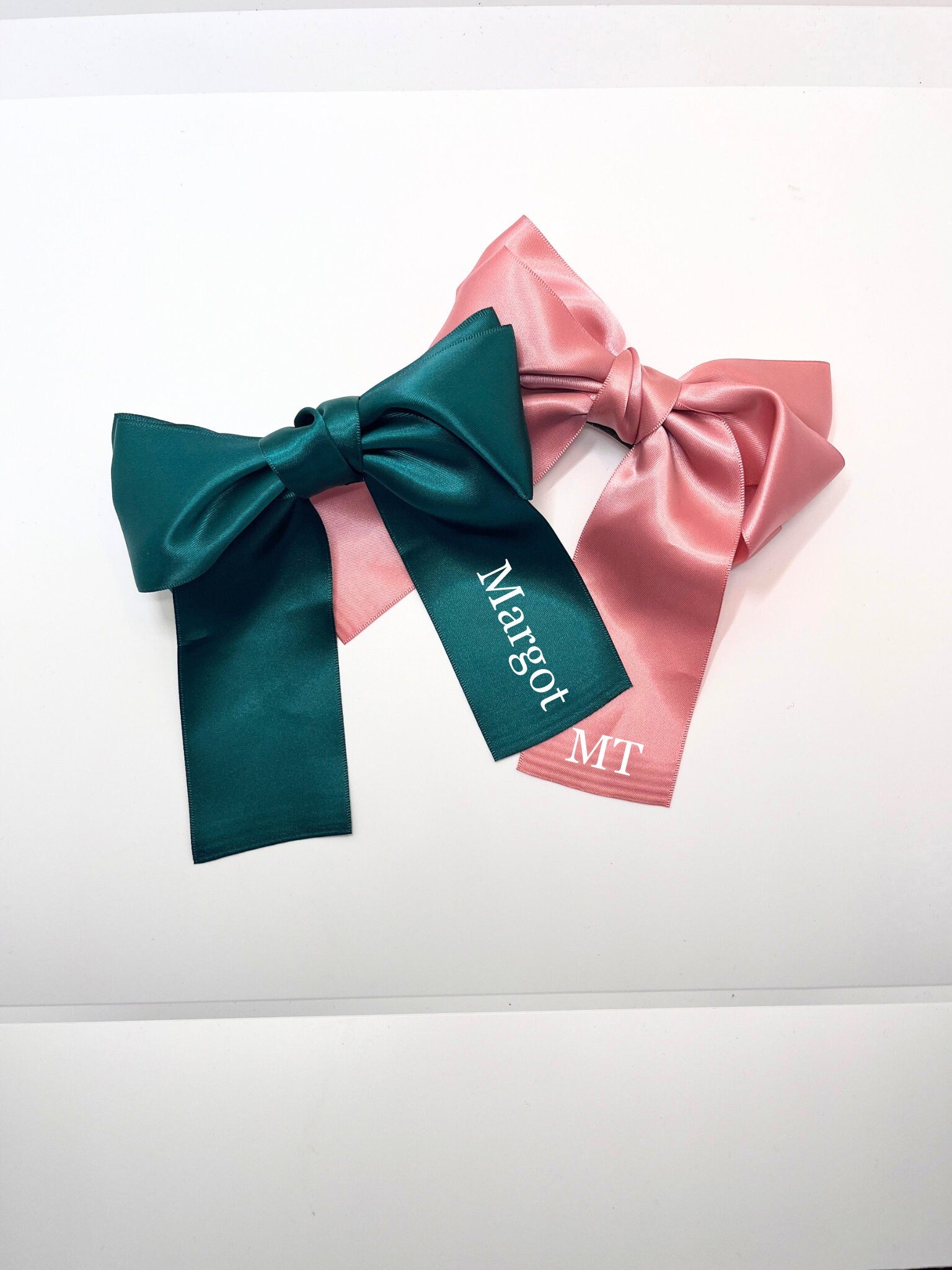 Personalised hair bow clip with name initials custom satin bow velvet ribbon hair clip bow festive birthday Xmas Christmas gift for child