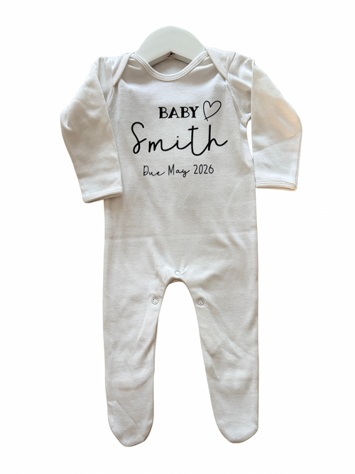 Baby *** due ***   pregnancy reveal sleepsuit