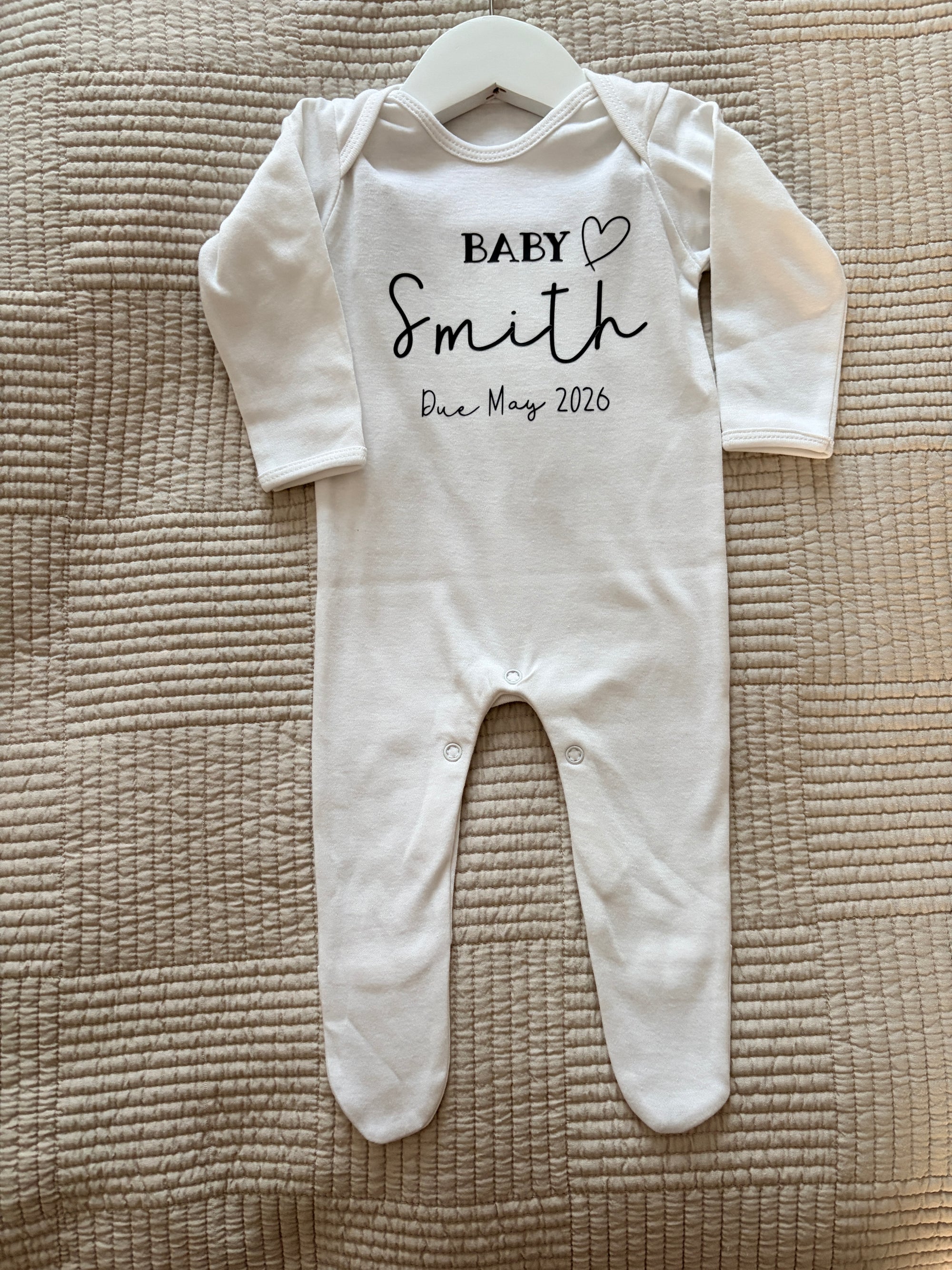 Baby *** due ***   pregnancy reveal sleepsuit