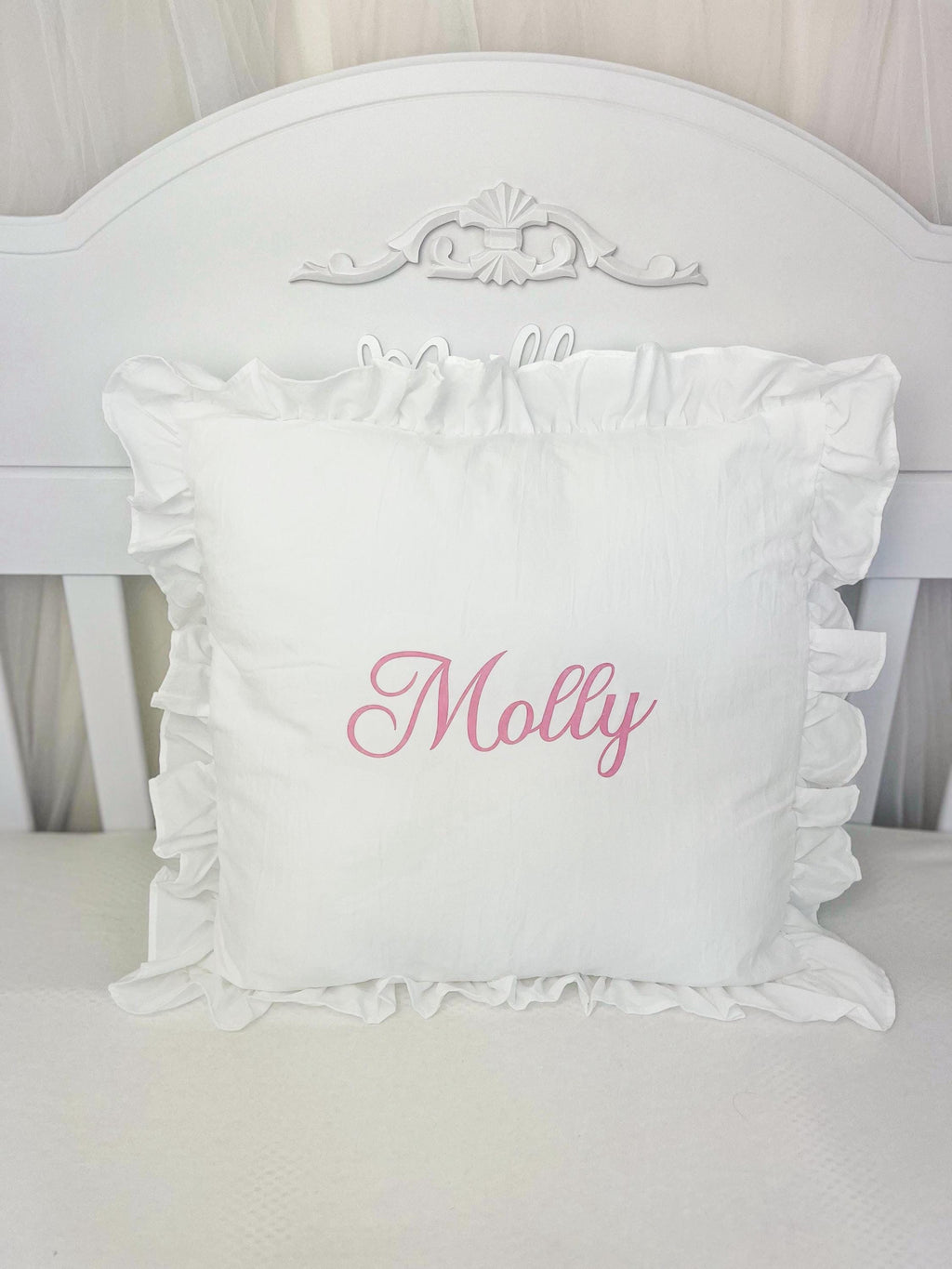 Personalised Baby Name Cushion with Frill Edge – Custom Nursery Pillow – Monogram Cushion Cover – Baby Shower Gift personalised cushion cove