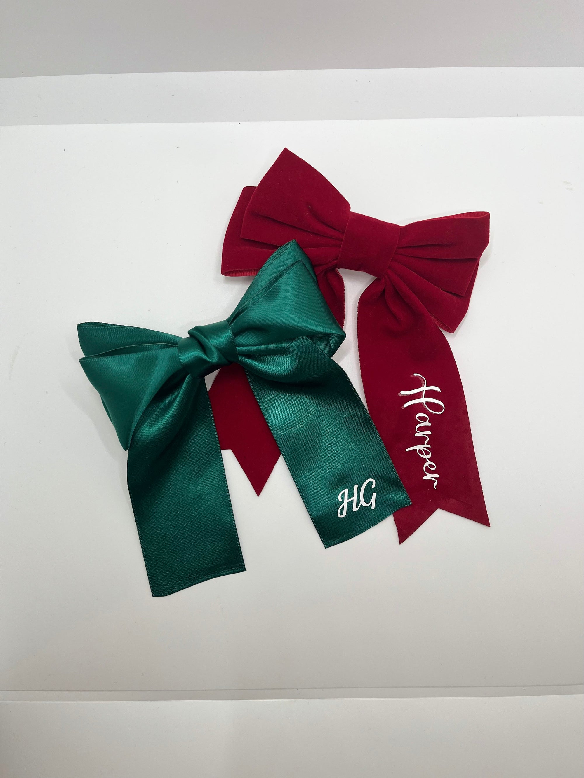 Personalised hair bow clip with name initials custom satin bow velvet ribbon hair clip bow festive birthday Xmas Christmas gift for child