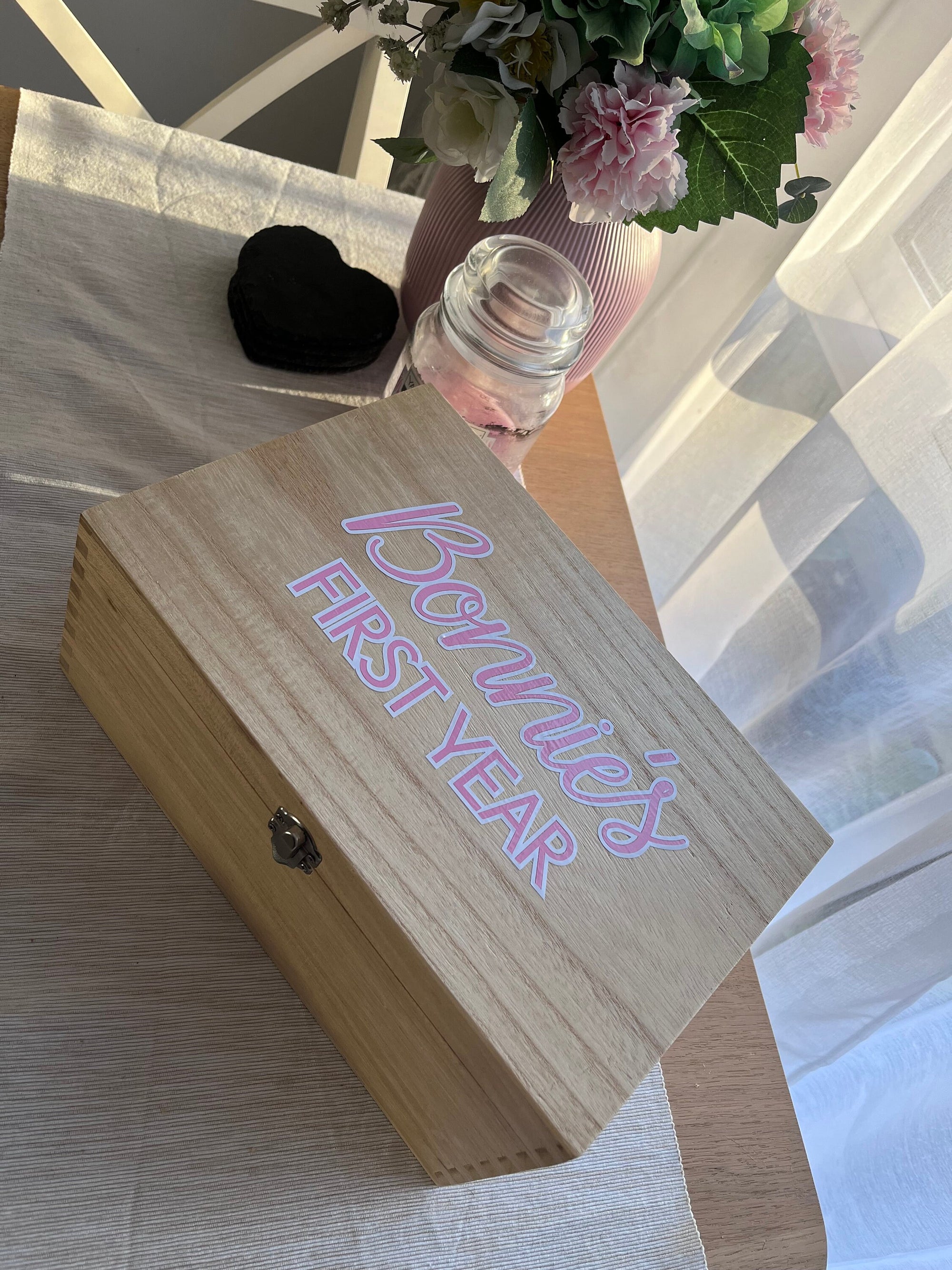 Personlised Baby keepsake box memory storage new born records safe birth first year wooden container minimal nursery decor baby shower gift