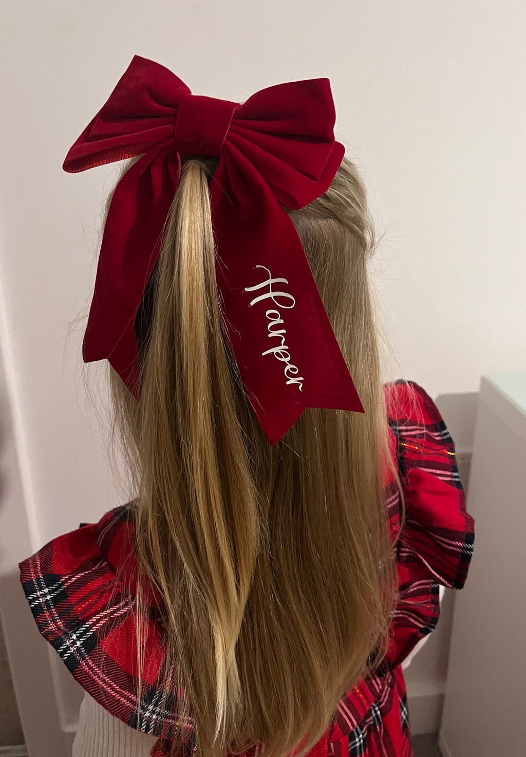 Personalised hair bow clip with name initials custom satin bow velvet ribbon hair clip bow festive birthday Xmas Christmas gift for child