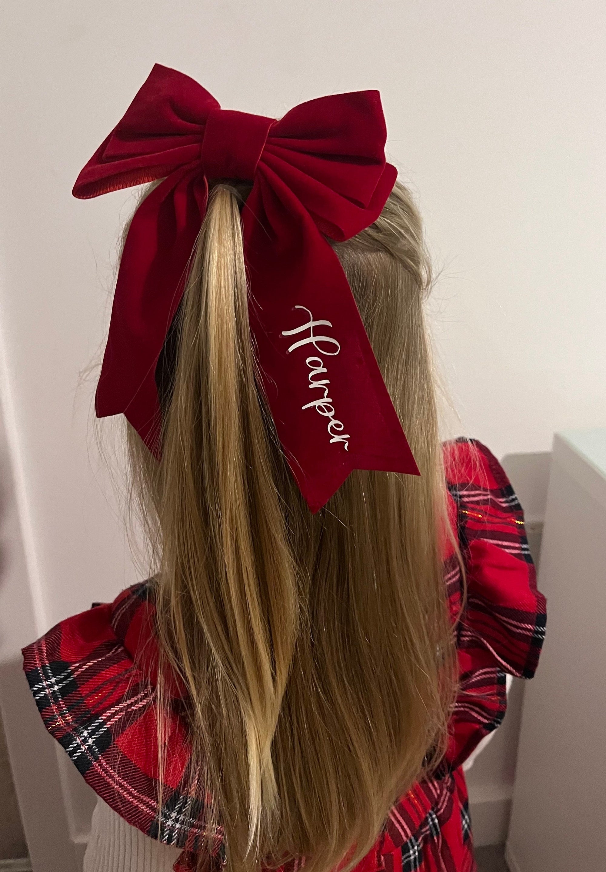 Personalised hair bow clip with name initials custom satin bow velvet ribbon hair clip bow festive birthday Xmas Christmas gift for child