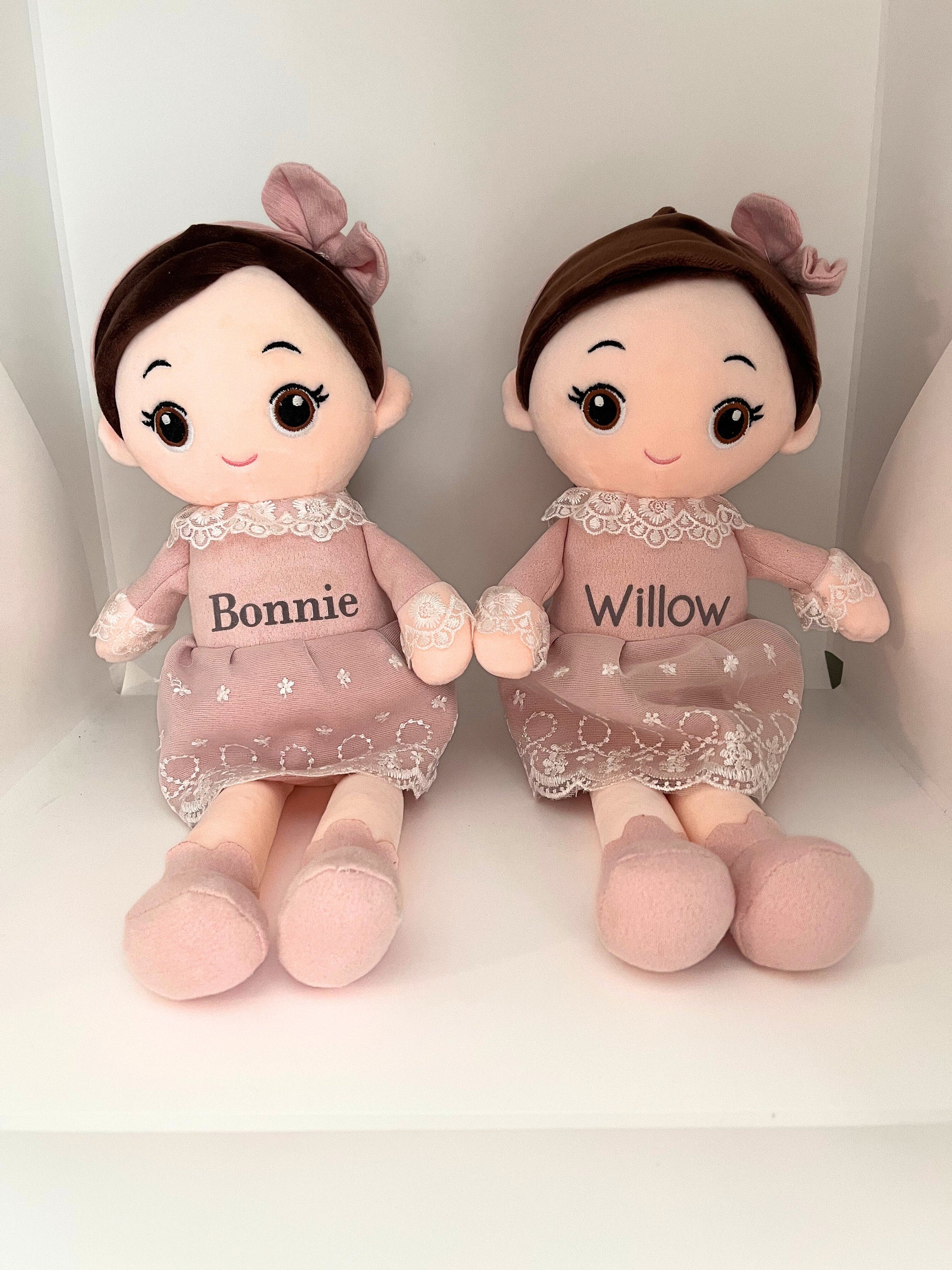 Personalised doll plush princess teddy baby doll name on dress lace child birthday Xmas super soft squishy brunette doll nursery decor gift